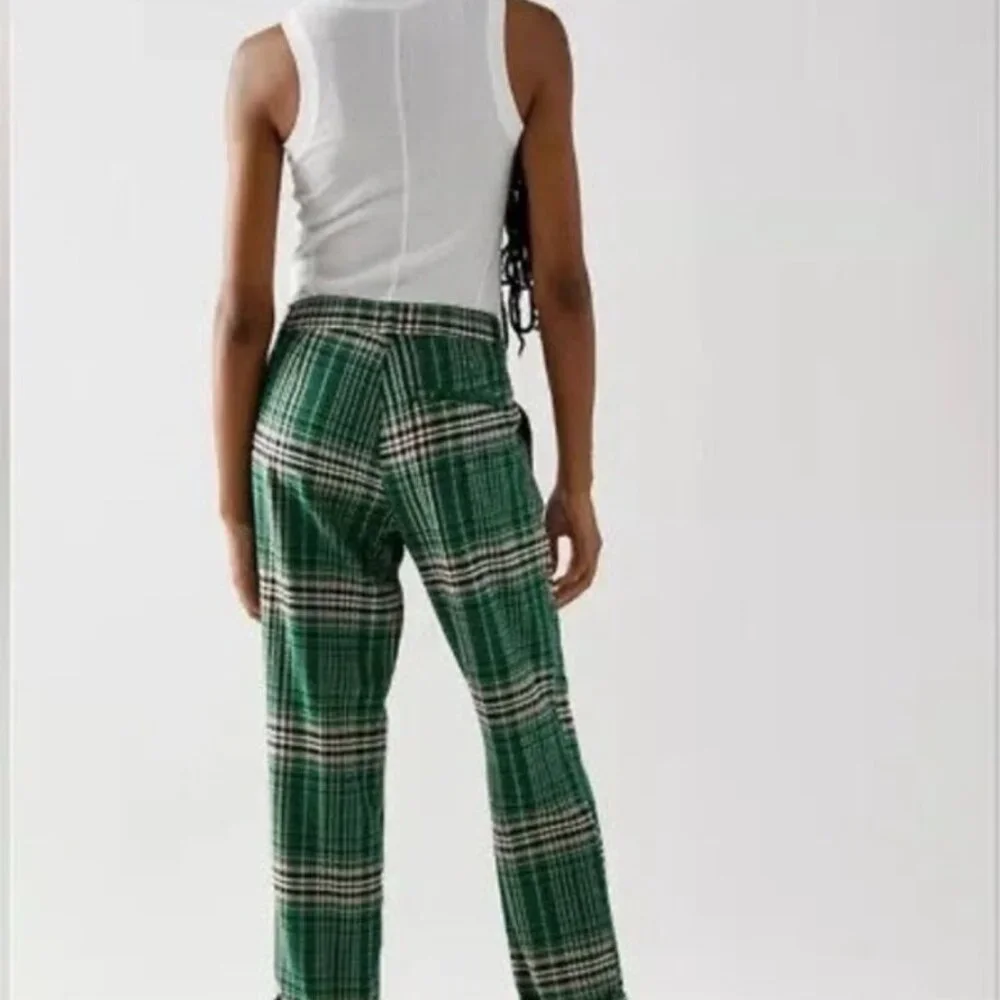 Free People All For Me Plaid Low Rise Green Cuffed Pants NWT Size 2